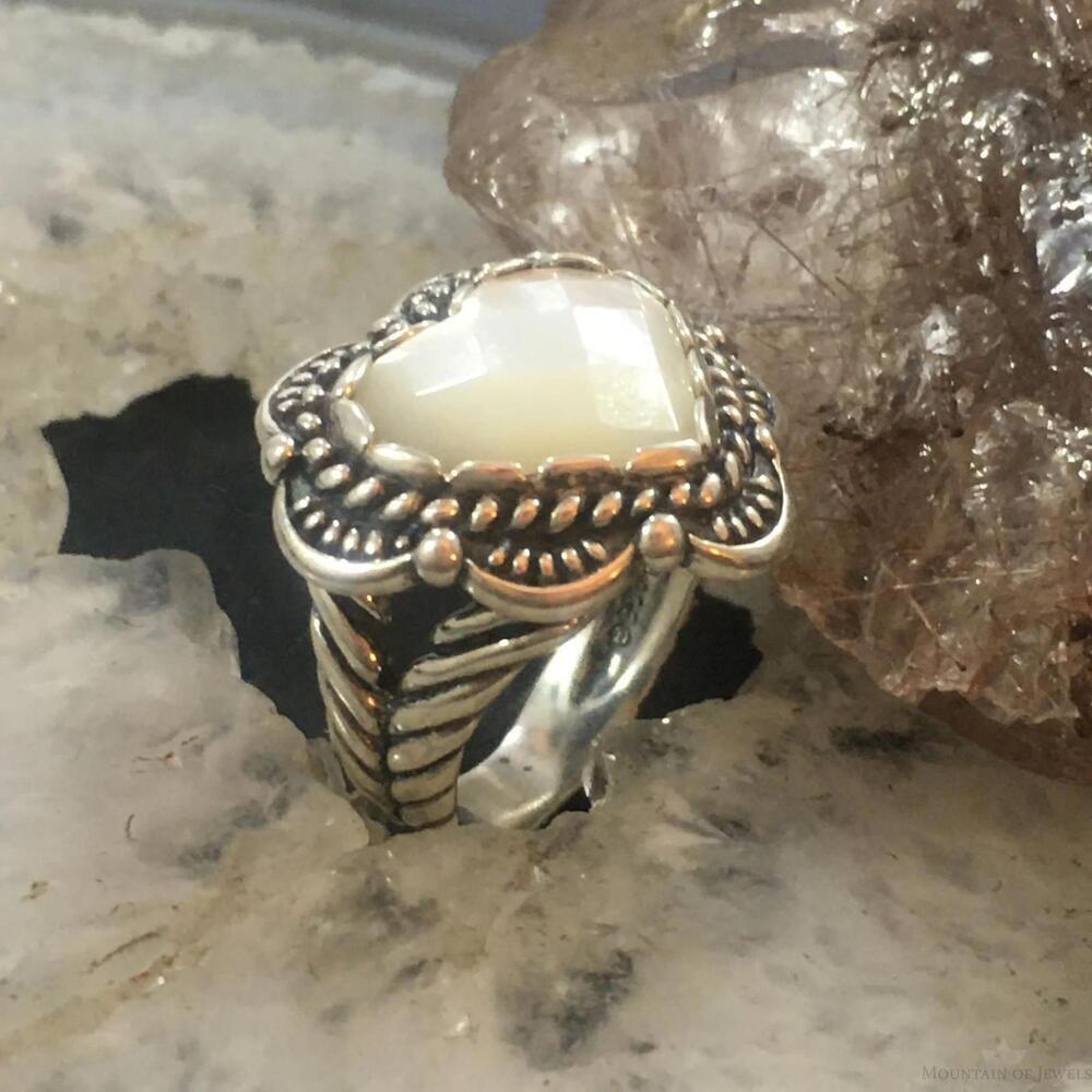 Carolyn Pollack Sterling Faceted Mother of Pearl Decorated Heart Ring Size 6.5 - Picture 3 of 10